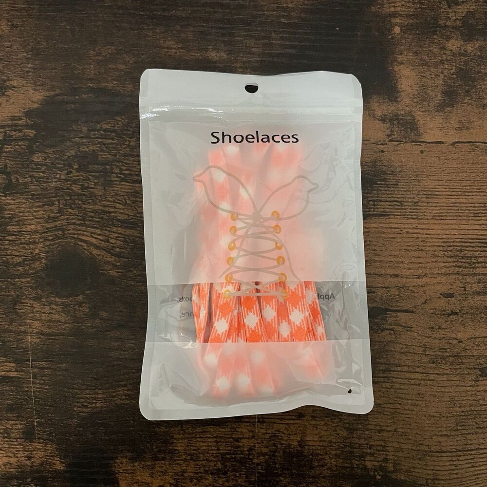 Checkered Orange & White Flat Shoelaces 63” Sneakers NIP New